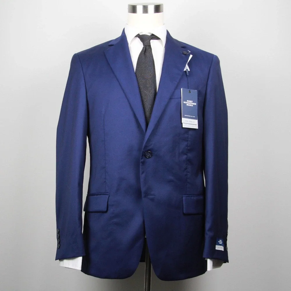 Hart Schaffner Marx Men's Blue‎ Solid Wool Jacket Size 40R E071052